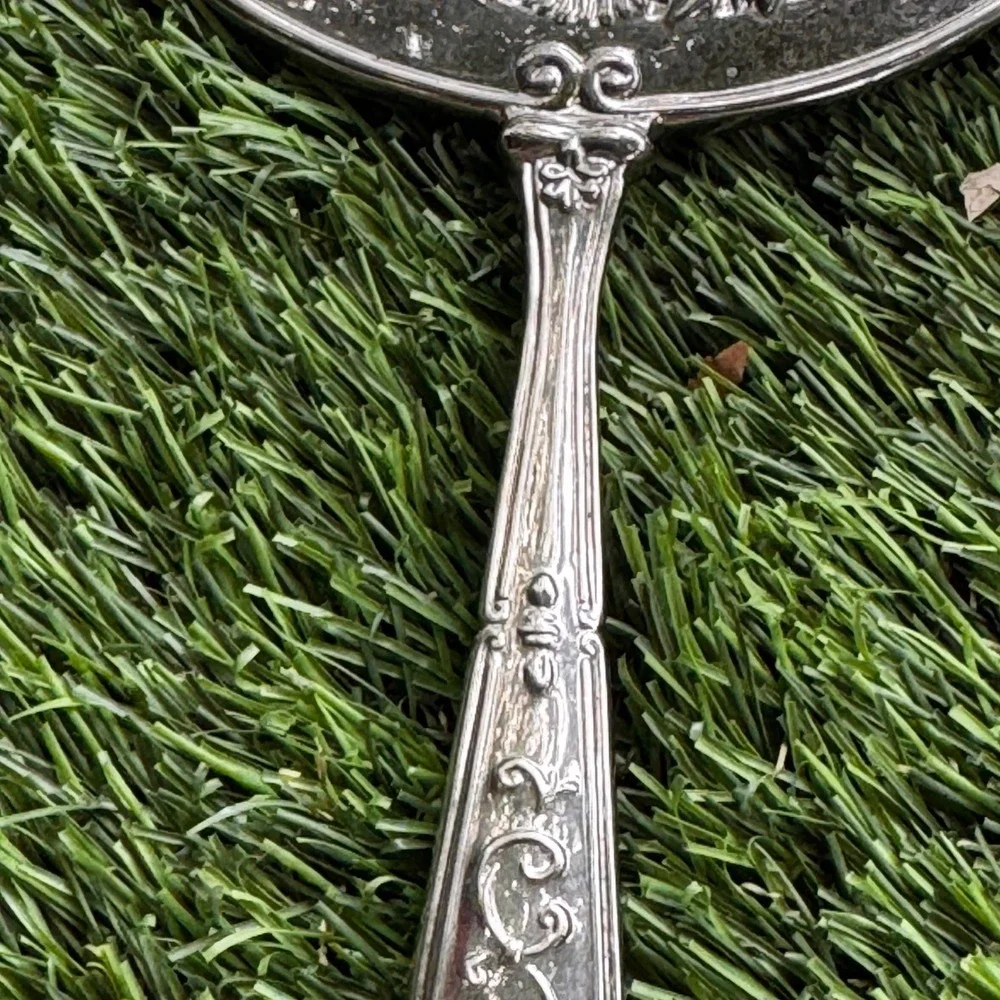 Godinger Silver Plated Hand Vanity Mirror w/ Red‎ Jewels Vintage Decor